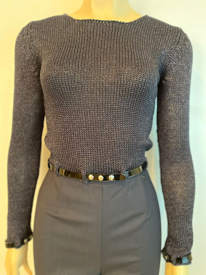 Vintage Chanel Black Sweater Patent Belt at Waist and Wrists FR 34/36 US 4