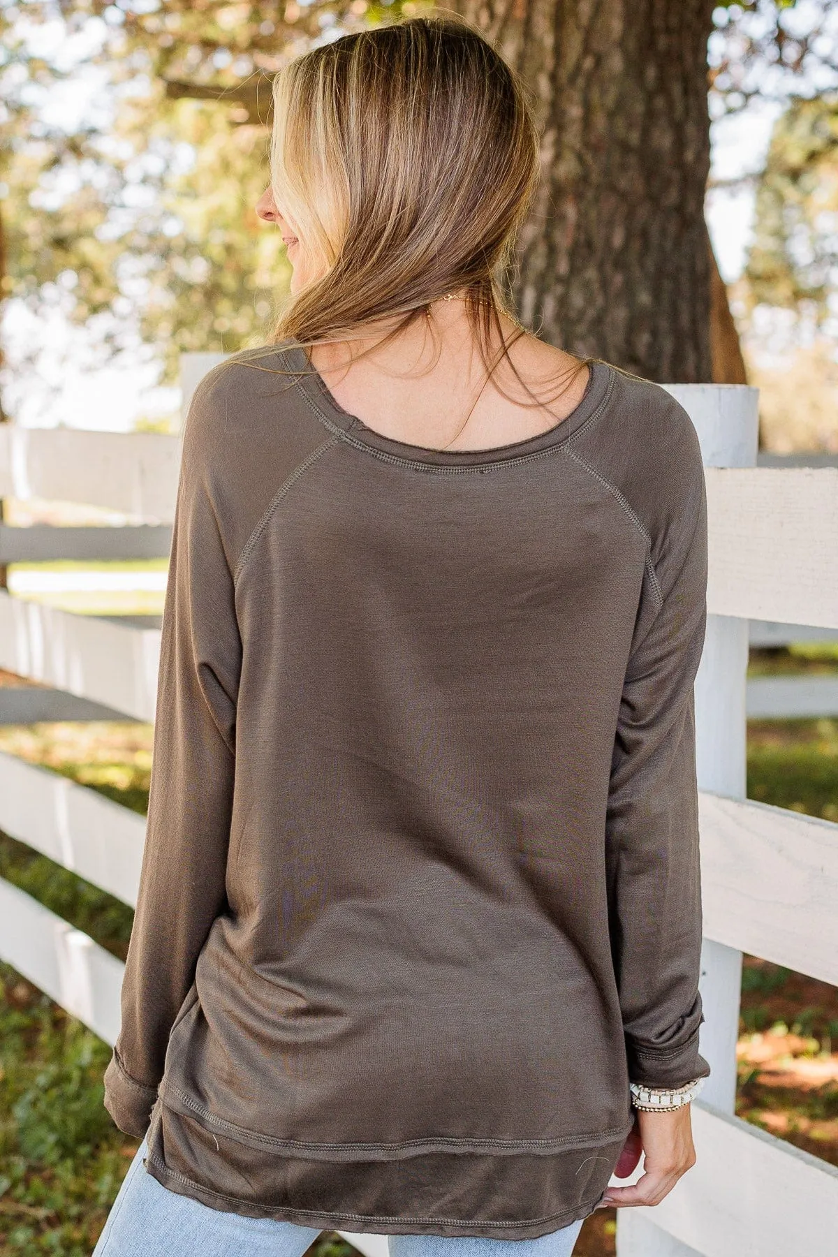 Wake Up The Day Long Sleeve Top- Chocolate