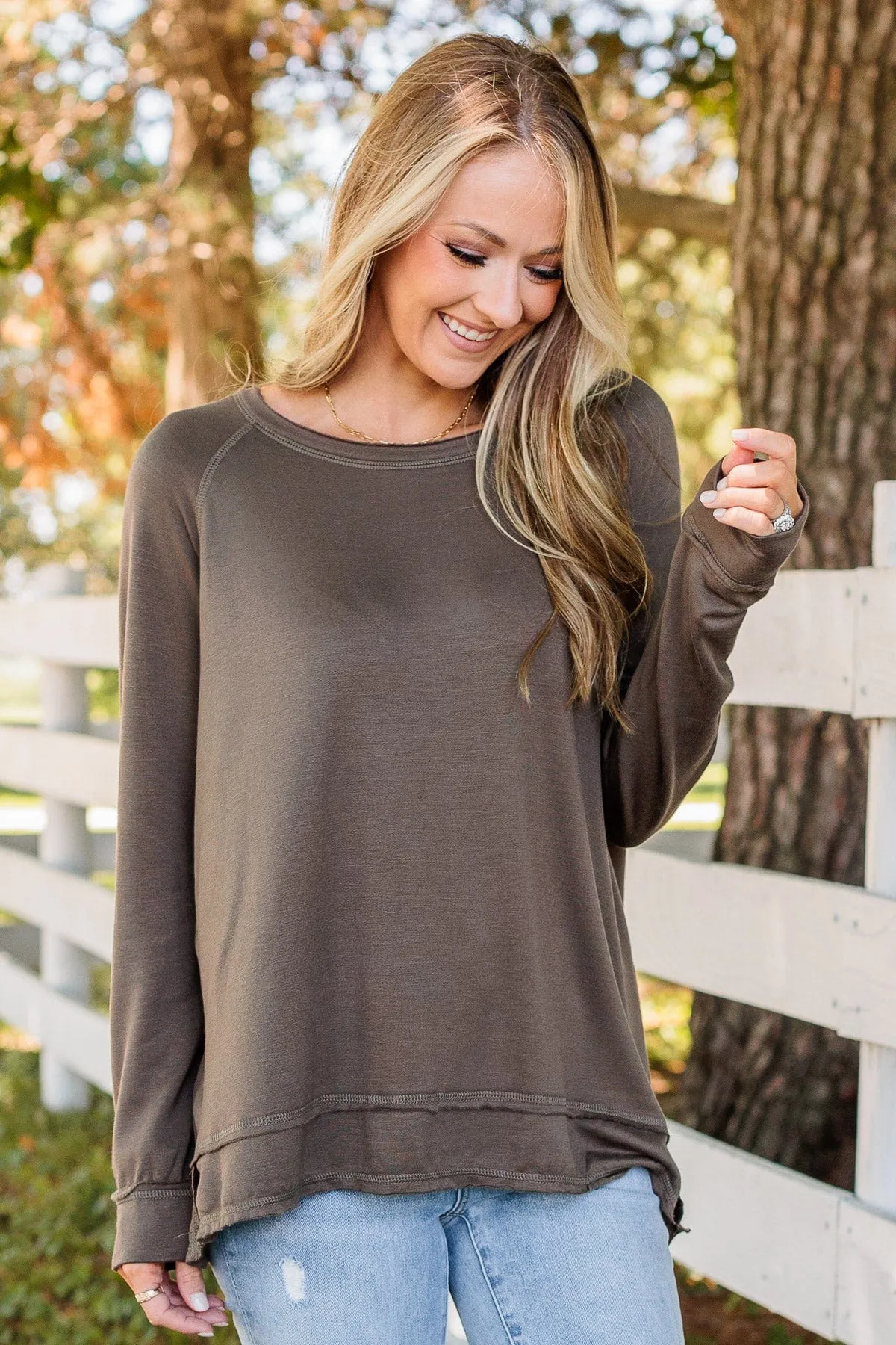 Wake Up The Day Long Sleeve Top- Chocolate