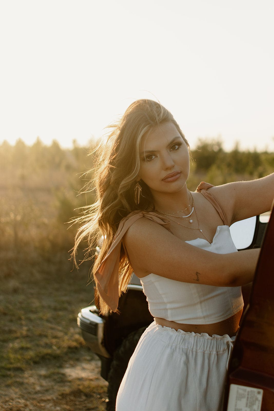 White Corset Tie Shoulder Crop Top