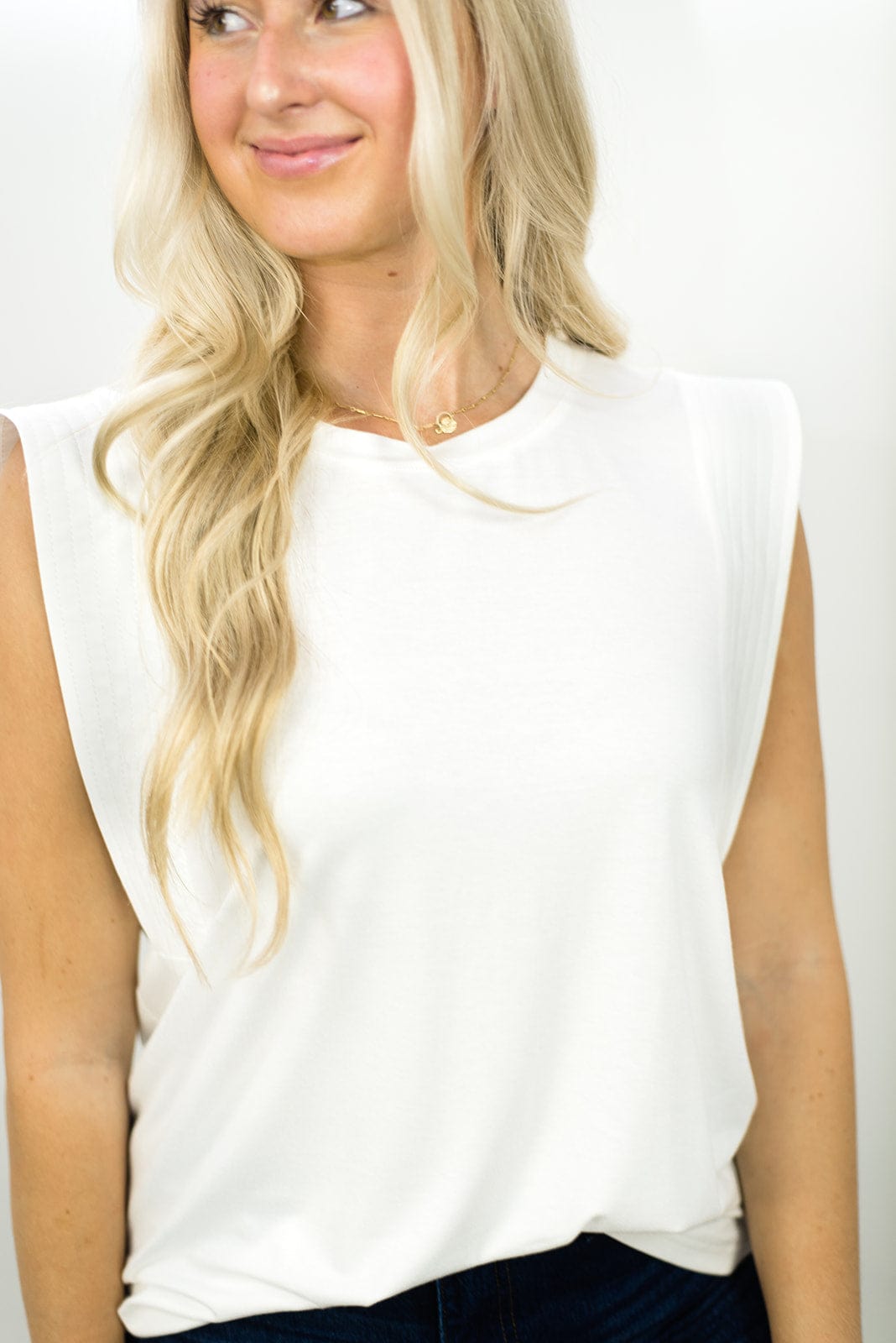 White Shoulder Stitch Tee