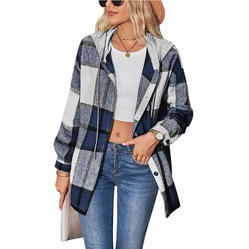 Women's Casual Plaid Pocket Single Breasted Coat