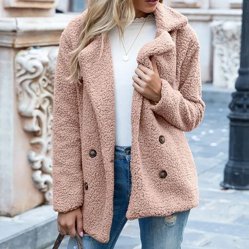 Women's Casual Solid Color Pocket Single Breasted Coat Woolen Coat