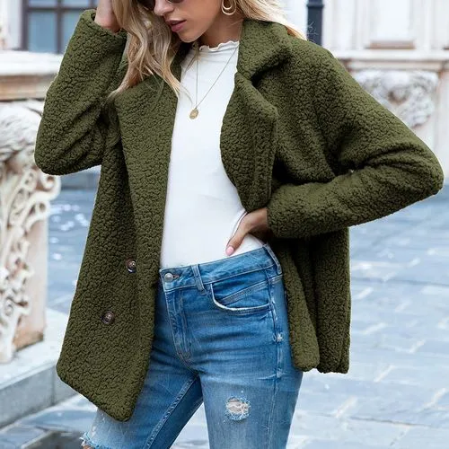 Women's Casual Solid Color Pocket Single Breasted Coat Woolen Coat