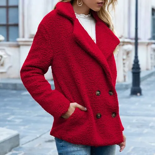 Women's Casual Solid Color Pocket Single Breasted Coat Woolen Coat