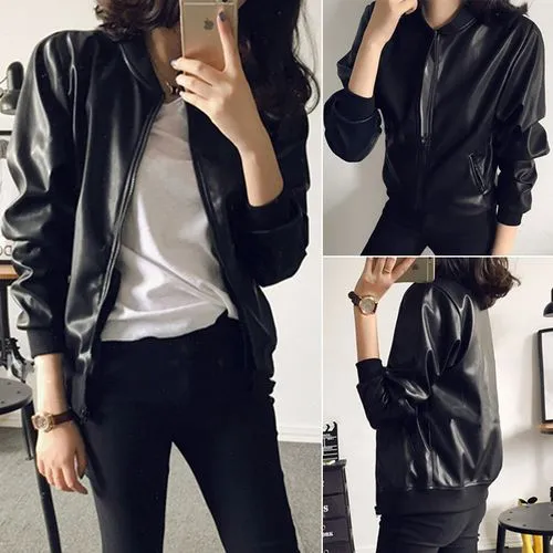 Women's Fashion Simple Style Solid Color Zipper Coat Jacket