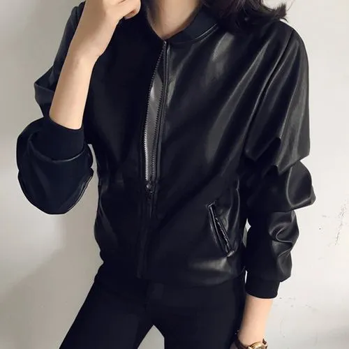 Women's Fashion Simple Style Solid Color Zipper Coat Jacket