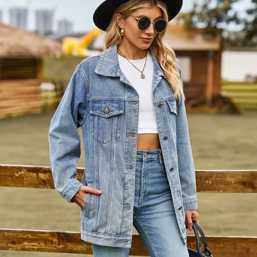 Women's Streetwear Gradient Color Single Breasted Coat Denim Jacket