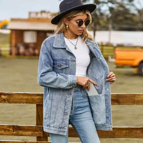 Women's Streetwear Gradient Color Single Breasted Coat Denim Jacket